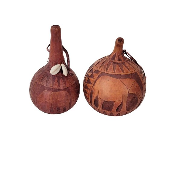 Carved Gourd Ornaments Set of Two Made in Kenya - Picture 3 of 5
